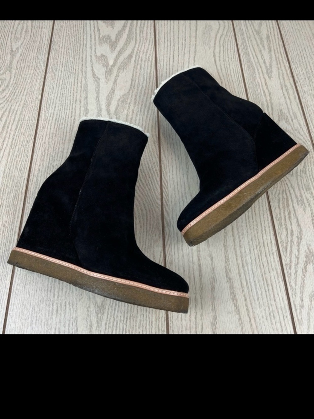 AQUA Women's Danna high Ankle Wedge Booties 10M Black Suede $158